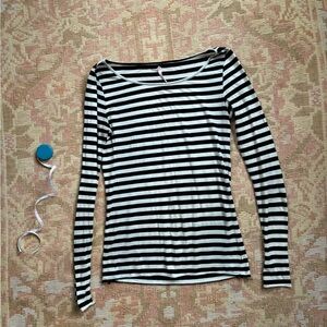 Free People super soft & stretchy tissue tee long sleeve top, B&W stripe, medium